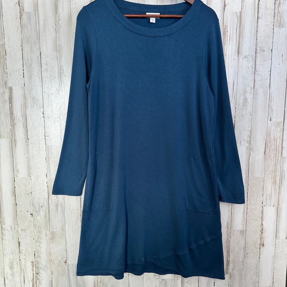 Pure Jill Fleece Sweater Dress Medium Blue EUC Minimalist Lagenlook Preppy EUC